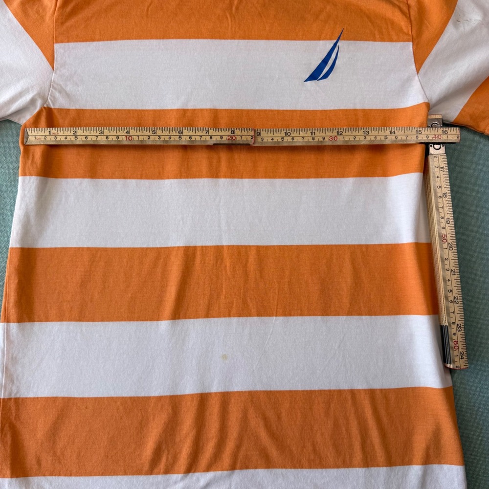 Nautica Boys Orange White Striped Short Sleeve T-Shirt Size L 14/16 Logo Tee - Picture 4 of 5